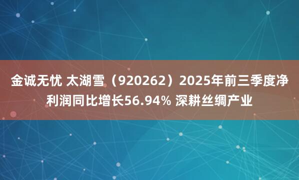 金诚无忧 太湖雪（920262）2025年前三季度净利润同比增长56.94% 深耕丝绸产业