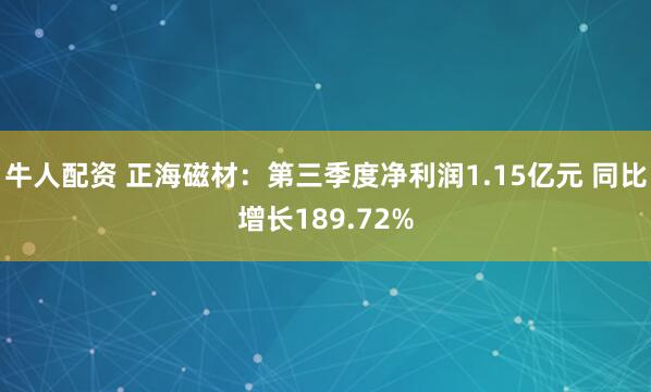 牛人配资 正海磁材：第三季度净利润1.15亿元 同比增长189.72%